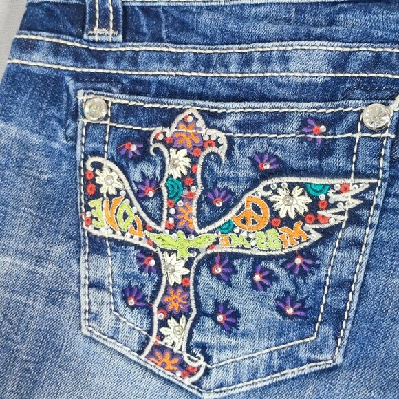 Miss Me jean mid shorts women's sz 28 hard washed denim blue embroidered pockets - Picture 9 of 13